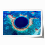 Rolled canvas print featuring a lush Belizean landscape in vibrant green and blue tones, ideal for art wall dining room.