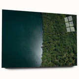 Acrylic print of a large abstract depiction of a Costa Rican landscape in vibrant green and blue tones.