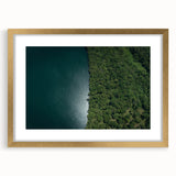 Extra large abstract art print of a textured Costa Rican landscape in gold frame, suited for living room decor.