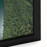 Extra large framed canvas featuring a textured, colorful depiction of a Costa Rican landscape, ideal for living room decor.