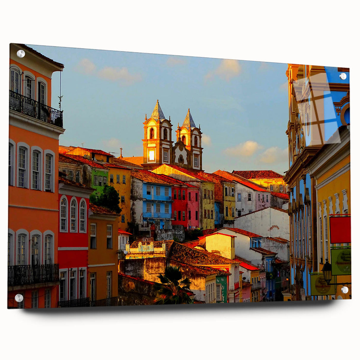 Acrylic print of a large abstract depiction of El Salvador's landscape in vibrant colors.
