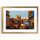 Extra large abstract art print of Central American scenery in muted earth tones, framed in gold, ideal for living room decor.