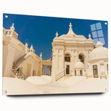 Acrylic print of a large abstract depiction of Central America, in vibrant blues and greens.