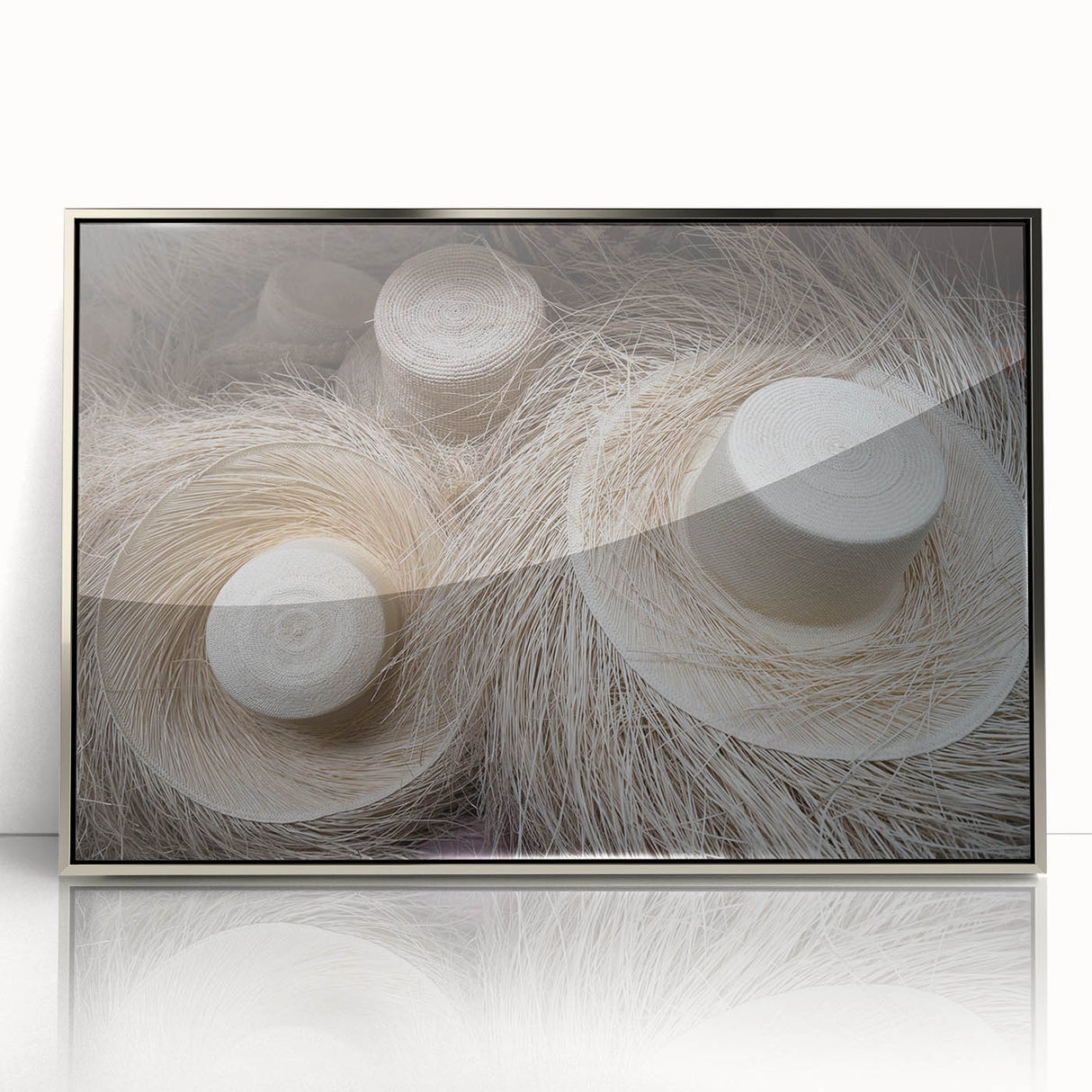 Mid-century modernist art depicting a vibrant Central America scenery in Panama, framed in silver acrylic.