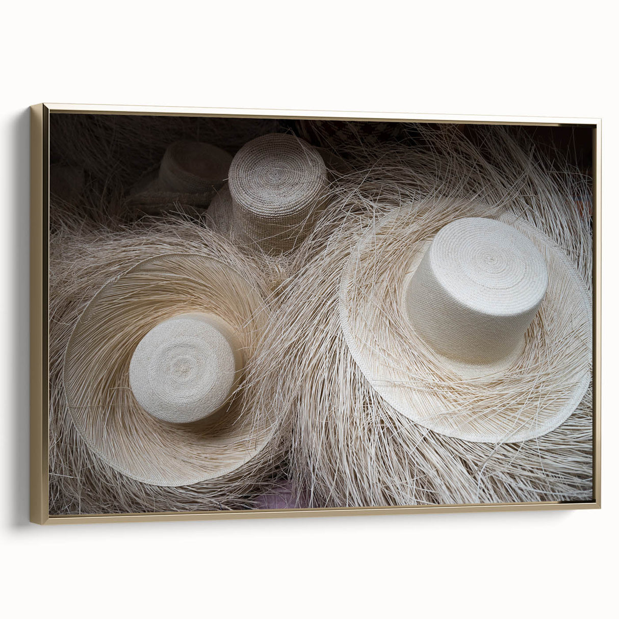 Framed canvas featuring a vintage-style landscape of Central America with muted gold and black tones.