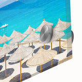 Large abstract wall art depicting a European scenery in muted earth tones on acrylic glass, suitable for dining room art.