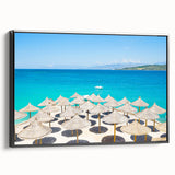 Black and white framed canvas depicting the Albanian landscape, ideal for bedroom wall decor, in a vintage poster style.