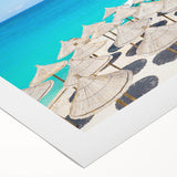 Art deco poster of a European Albanian scenery in muted earth tones on rolled canvas, suitable for dining room wall art.