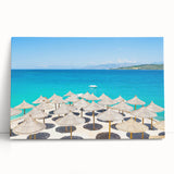 Black and white panoramic photo of an Albanian landscape on a stretched canvas, ideal for kitchen wall art.