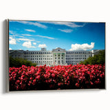 Landscape art painting of a European scenery on a framed canvas, featuring muted earth tones, ideal for living room decor.