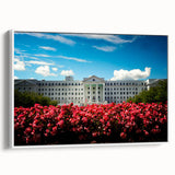 Vintage poster art of an Austrian landscape, featuring vibrant colors on a large framed canvas, ideal for living room decor.