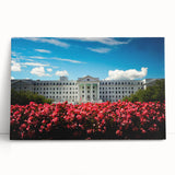 A large black and white canvas print of a European cityscape, ideal for kitchen wall art.