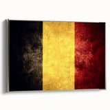 Framed landscape art painting depicting a colorful Belgian village scene on canvas, ideal for living room decor.