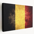 Large art print of a Belgian cityscape on stretched canvas, featuring muted earth tones, ideal for kitchen wall art.