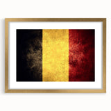 Extra large abstract art print depicting a textured European scenery in muted earth tones, framed in gold.