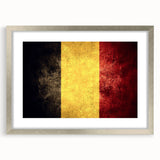 Textured abstract art print of a European scenery in muted earth tones, framed in silver, ideal for bedroom art.