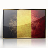 Art deco poster of a European cityscape in muted gold and blue tones, acrylic framed, ideal for modern art wall decor.