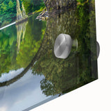 Mid-century modernist abstract landscape of Bulgarian scenery in muted earth tones on acrylic glass.