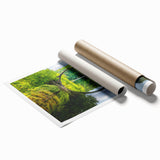 Rolled print of a Bulgarian landscape with lush greenery and floral elements, in soft earth tones.