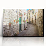 Large abstract wall art depicting a Croatian landscape in muted earth tones on a framed acrylic print.