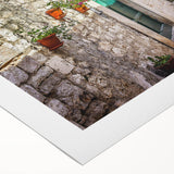 Art deco poster of a Croatian coastal town in muted earth tones on rolled canvas, suitable for dining room decor.