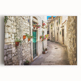 Black and white stretched canvas depicting a scenic Croatian landscape, ideal for kitchen wall art.