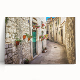 Black and white photo of a Croatian landscape on a large stretched canvas, ideal for kitchen wall art.