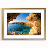 Abstract art print of a European scenery in Cyprus, using muted earth tones on a framed gold mat.