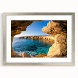 Extra large abstract art print of a European scenery in Cyprus, featuring textured details in muted earth tones.