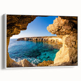 Vintage poster art of a scenic Cyprus landscape in vibrant colors on extra large framed canvas, ideal for living room decor.
