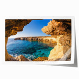 Extra large rolled print of a European Cyprus landscape with vibrant green and blue tones, ideal for dining room wall art.