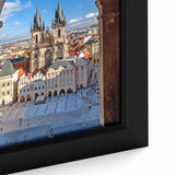 Extra large framed canvas featuring a textured black depiction of Prague, highlighted with colorful accents.