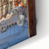 Acrylic print of a large abstract depiction of Prague with muted earth tones, ideal for dining room art.
