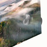 Large abstract wall art depicting the Czech Republic scenery in muted earth tones on acrylic glass.