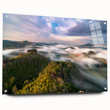 Acrylic print of a Czech Republic landscape in muted earth tones, ideal for dining room decor.