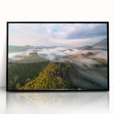 Large abstract wall art depicting a stylized Czech Republic scenery in black and white tones, framed acrylic.