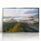 Framed acrylic print of a scenic European landscape in muted earth tones, ideal for modern art wall decor.