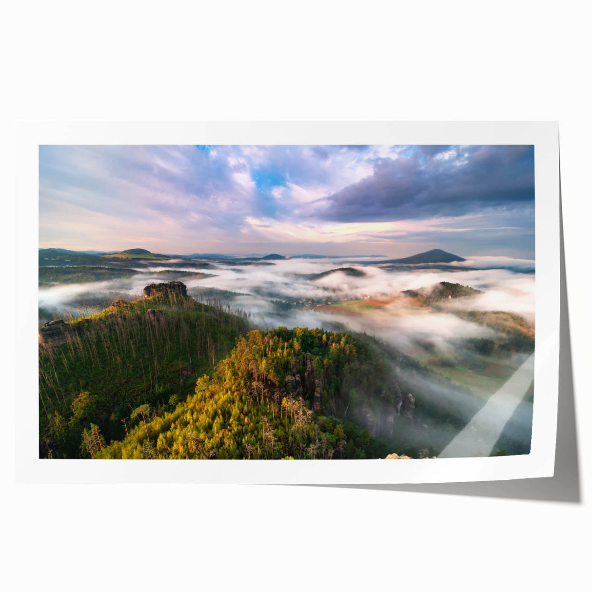 Rolled print of a Czech Republic scenery with vibrant green and floral elements, ideal for art wall dining room.