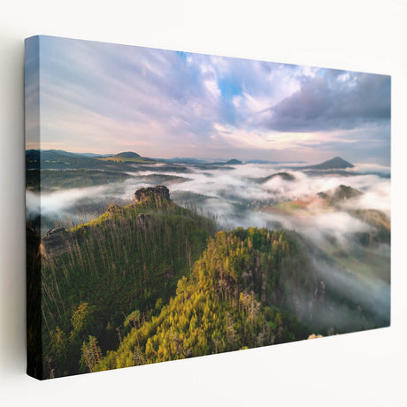 Stretched canvas print of a European cityscape in muted earth tones, ideal for kitchen wall art.