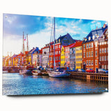 Acrylic print of a serene Danish landscape in soft blue and green tones, ideal for bedroom or dining room decor.