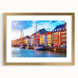 Abstract art print of a European scenery in Denmark, featuring muted earth tones on a framed gold mat.