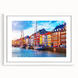 Textured abstract art print depicting a serene Danish landscape in muted earth tones, framed with a white mat.