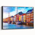 Black and white vintage poster art of a Danish landscape on framed canvas, ideal for bedroom wall decor.