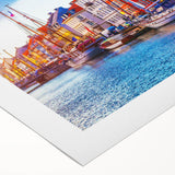 Art deco poster featuring a serene Danish landscape in muted green and blue tones on rolled canvas.