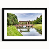 Colorful abstract art print of a European scenery in Bath, England, in a black frame with mat, ideal for living room decor.
