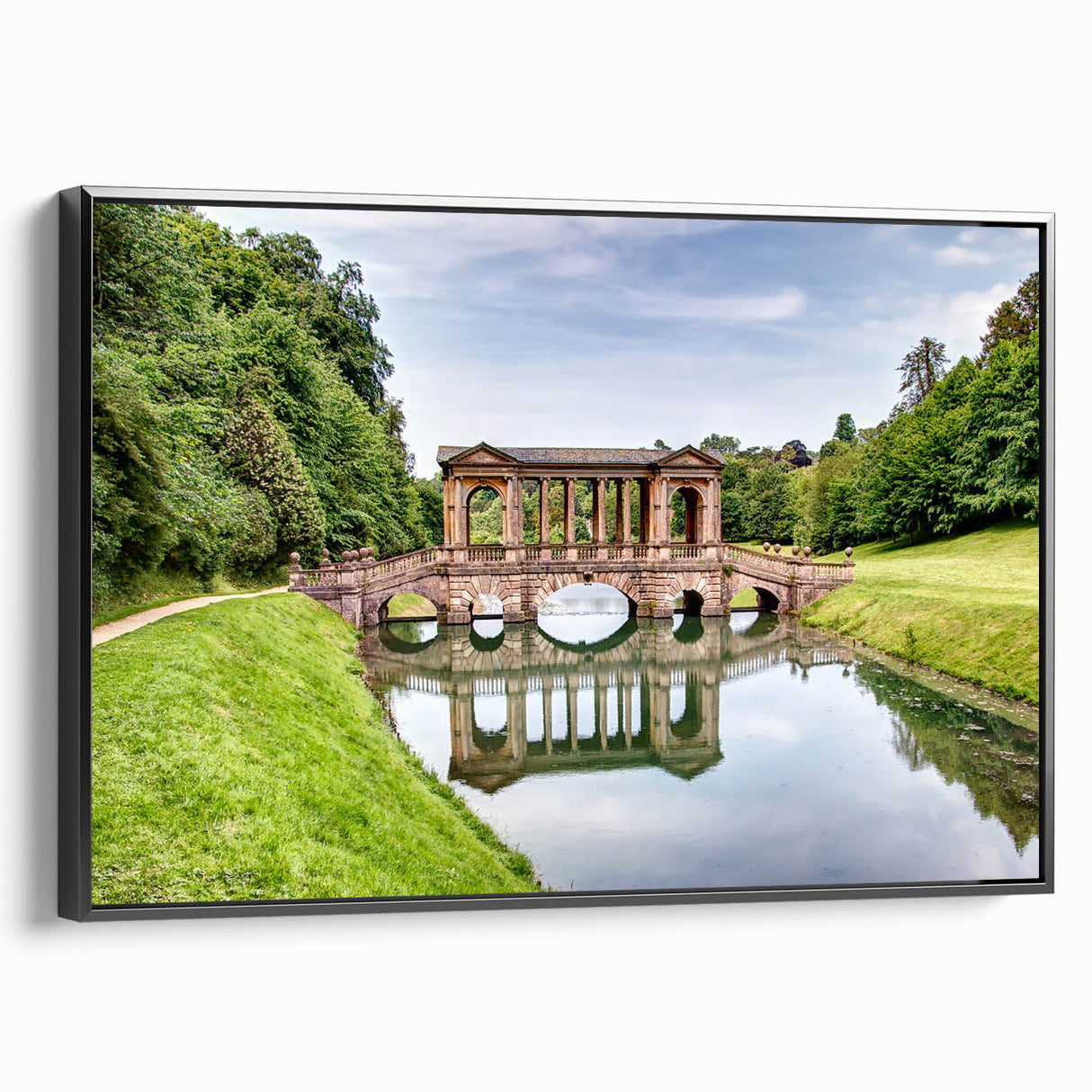 Black and white vintage poster art of Bath, England landscape on framed canvas, suitable for bedroom decor.