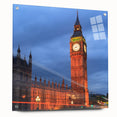 Acrylic glass print of Big Ben in muted gray tones, ideal for bedroom or dining room decor.