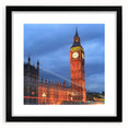 Colorful art print of Big Ben with abstract textures in vibrant hues on a large framed canvas, ideal for living room decor.