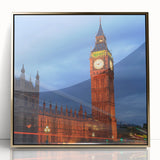Acrylic print of Big Ben with gold framing, featuring art deco style, suitable for modern art wall decor.