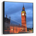Black and white framed canvas of the Big Ben landscape, ideal for bedroom wall art in vintage poster style.